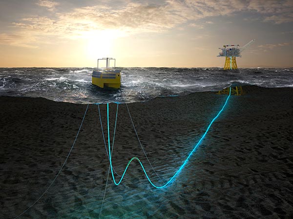 vue de synthèse type 3D réaliste montrant le principe de fonctionnement d'une bouée GEPS Techno à des fins de décarbonation en mer